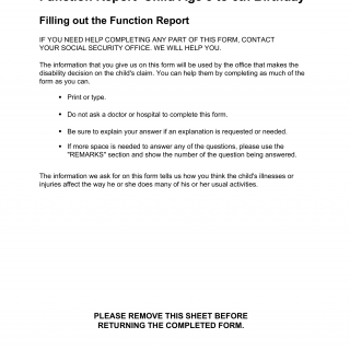 Form SSA-3377-BK. Function Report - Child Age 3 to 6th Birthday