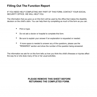 Form SSA-3378-BK. Function Report - Child Age 6 to 12th Birthday