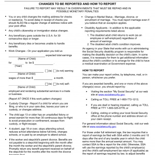 Form SSA-4-INST. Reporting Responsibilities for Child's Insurance Benefits