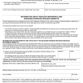 Form SSA-4111. Certification of Election for Reduced Widow(er)'s and Surviving Divorced Spouse's Benefits
