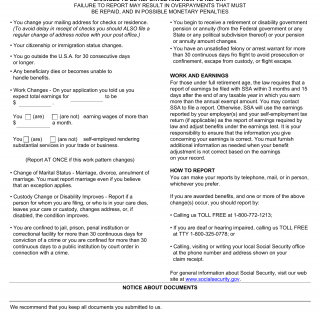 Form SSA-5-INST. Reporting Responsibilities for Mother's or Father's Insurance Benefits