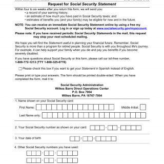 Form SSA-7004. Request for Social Security Statement