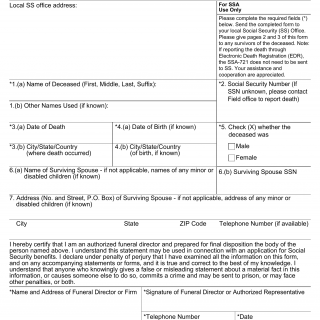 Form SSA-721. Statement of Death by Funeral Director
