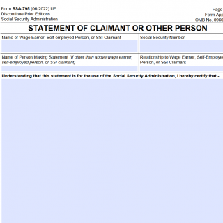 Form SSA-795. Statement of Claimant or Other Person