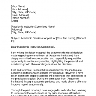 Successful Academic Dismissal Appeal Letter