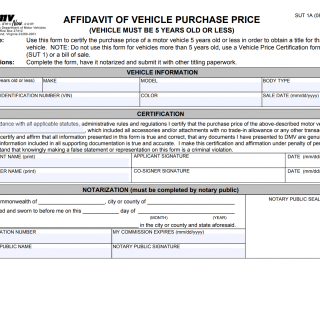 Form SUT 1. Affidavit of Vehicle Purchase Price