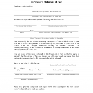 GA DMV Form T-214 Purchaser's Statement of Fact