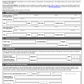GA DMV Form T-23 Homemade Trailer Affidavit
