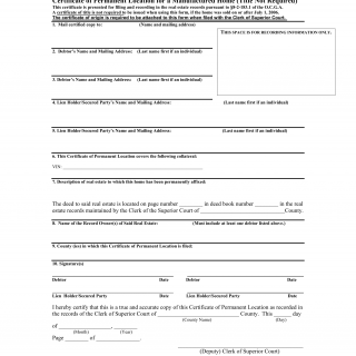 GA DMV Form T-234A Certificate of Location for a Manufactured Home (title not required)