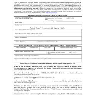 GA DMV Form T-53 Notice of Additional Security Interest