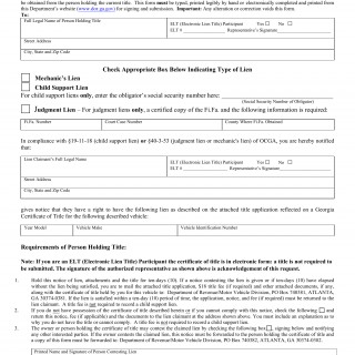 GA DMV Form T-53A Motor Vehicle Certificate of Title Lien Notice