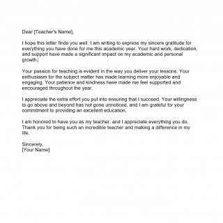 Teacher Appreciation Letter from Student Forms Docs 2023