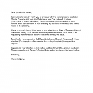 Tenant Letter of Complaint to Landlord