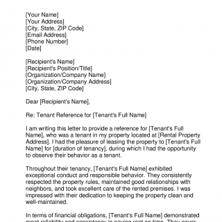 Tenant Reference Letter