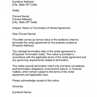 Termination of Rental Agreement Letter by Landlord sample word