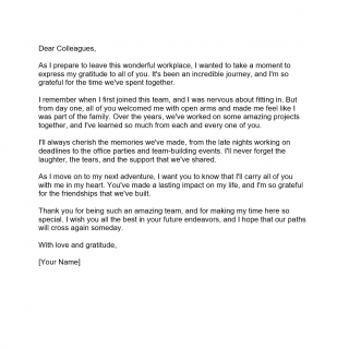 Touching Farewell Letter to Colleagues