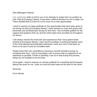 Touching Resignation Letter example