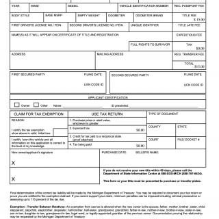 Form TR-11L. Application for Michigan Vehicle Title