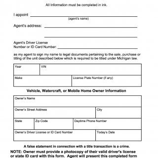 Form TR-128. Michigan Limited Power of Attorney Appointment of Agent For a Vehicle, Watercraft, or Mobile Home