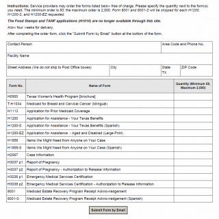 TX HHS Form 0006.  Service Provider Printed Forms Order