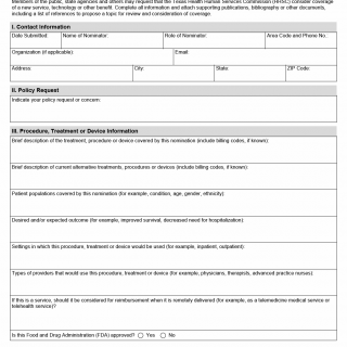 TX HHS Form 0013.  Topic Nomination for Medical and Dental Benefits Consideration