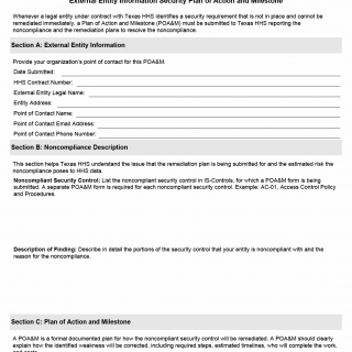 TX HHS Form 0021. External Entity Information Security Plan of Action and Milestone TX HHS Form 0021. External Entity Information Security Plan of Action and Milestone