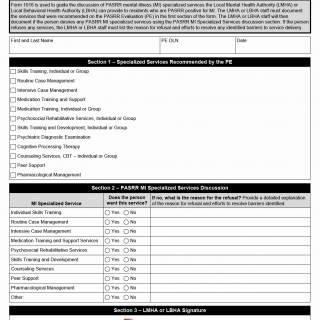 TX HHS Form 1016. PASRR Mental Illness Specialized Services Discussion Checklist TX HHS Form 1016. PASRR Mental Illness Specialized Services Discussion Checklist