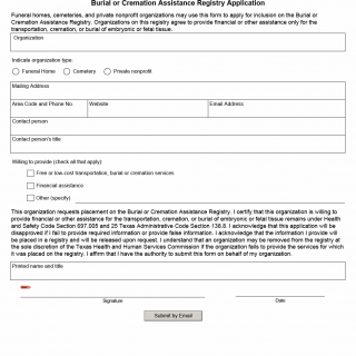 TX HHS Form 1017. Burial or Cremation Assistance Registry Application TX HHS Form 1017. Burial or Cremation Assistance Registry Application