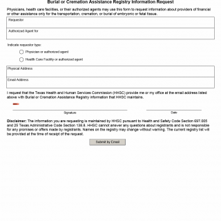 TX HHS Form 1018. Burial or Cremation Assistance Registry Information Request TX HHS Form 1018. Burial or Cremation Assistance Registry Information Request