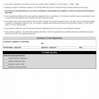 TX HHS Form 1019.  Opportunity to Register to Vote/Declination