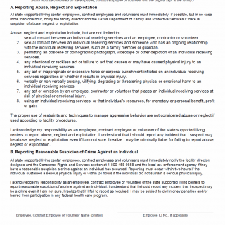 TX HHS Form 1020.  Acknowledgement of Responsibility for Reporting Abuse.  Neglect and Exploitation and Reasonable Suspicion of Crime