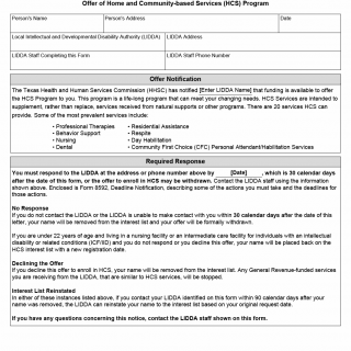 TX HHS Form 1067. Offer of Home and Community-based Services (HCS) Program TX HHS Form 1067. Offer of Home and Community-based Services (HCS) Program