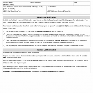 TX HHS Form 1069. Withdrawal of Offer of Texas Home Living Program