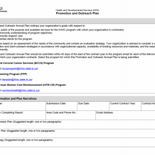TX HHS Form 1080. Health and Developmental Services (HDS) Promotion and Outreach Annual Plan