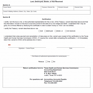 TX HHS Form 1084. Certification for Warrants Lost. Destroyed. Stolen or Not Received TX HHS Form 1084. Certification for Warrants Lost. Destroyed. Stolen or Not Received