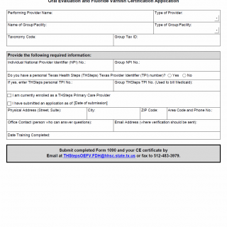 TX HHS Form 1090. Oral Evaluation and Fluoride Varnish Certification Application