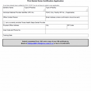 TX HHS Form 1091. First Dental Home Certification Application TX HHS Form 1091. First Dental Home Certification Application