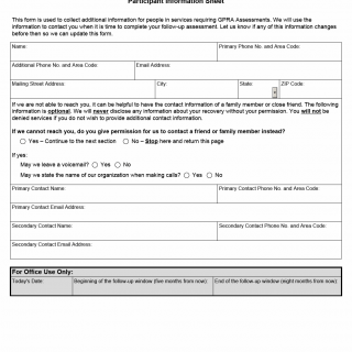 TX HHS Form 1204. Government Performance and Results Act (GPRA) Assessment Participant Information Sheet