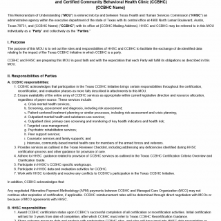 TX HHS Form 1208. Memorandum of Understanding Between Texas Health and Human Services Commission (HHSC) and Certified Community Behavioral Health Clinic (CCBHC)