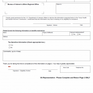 TX HHS Form 1240-TSI. Request for Information from Bureau of Veterans Affairs and Client's Authorization - TSI