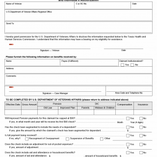 TX HHS Form 1240. Request for Information from Bureau of Veterans Affairs and Client's Authorization