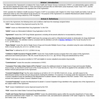 TX HHS Form 1337. CHIP Drug Rebate Agreement