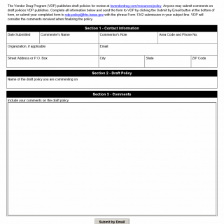 TX HHS Form 1342. Draft Policy Comment Submission TX HHS Form 1342. Draft Policy Comment Submission