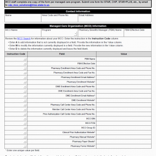 TX HHS Form 1344. Texas Vendor Drug Program MCO Search Update Request