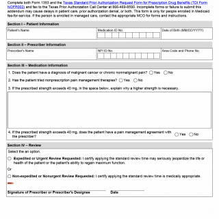 TX HHS Form 1353. Texas Medicaid OxyContin Prior Authorization Request