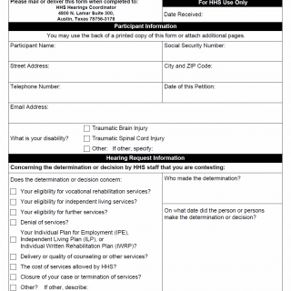 TX HHS Form 1505. Request for Due-Process Hearing and/or Mediation