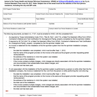 TX HHS Form 1571. Request for Partial Reimbursement for the Cost Installation of a Fire Sprinkler System in a Four-Person Residence