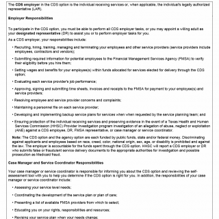 TX HHS Form 1582. Consumer Directed Services Responsibilities
