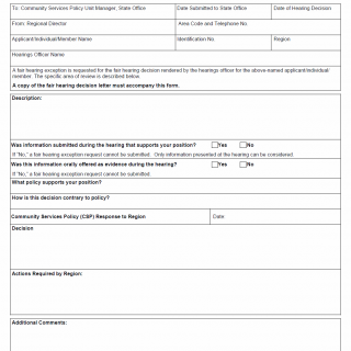 TX HHS Form 1590. Request for a Fair Hearing Exception