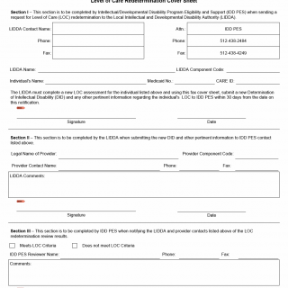 TX HHS Form 1597. Level of Care Redetermination Cover Sheet